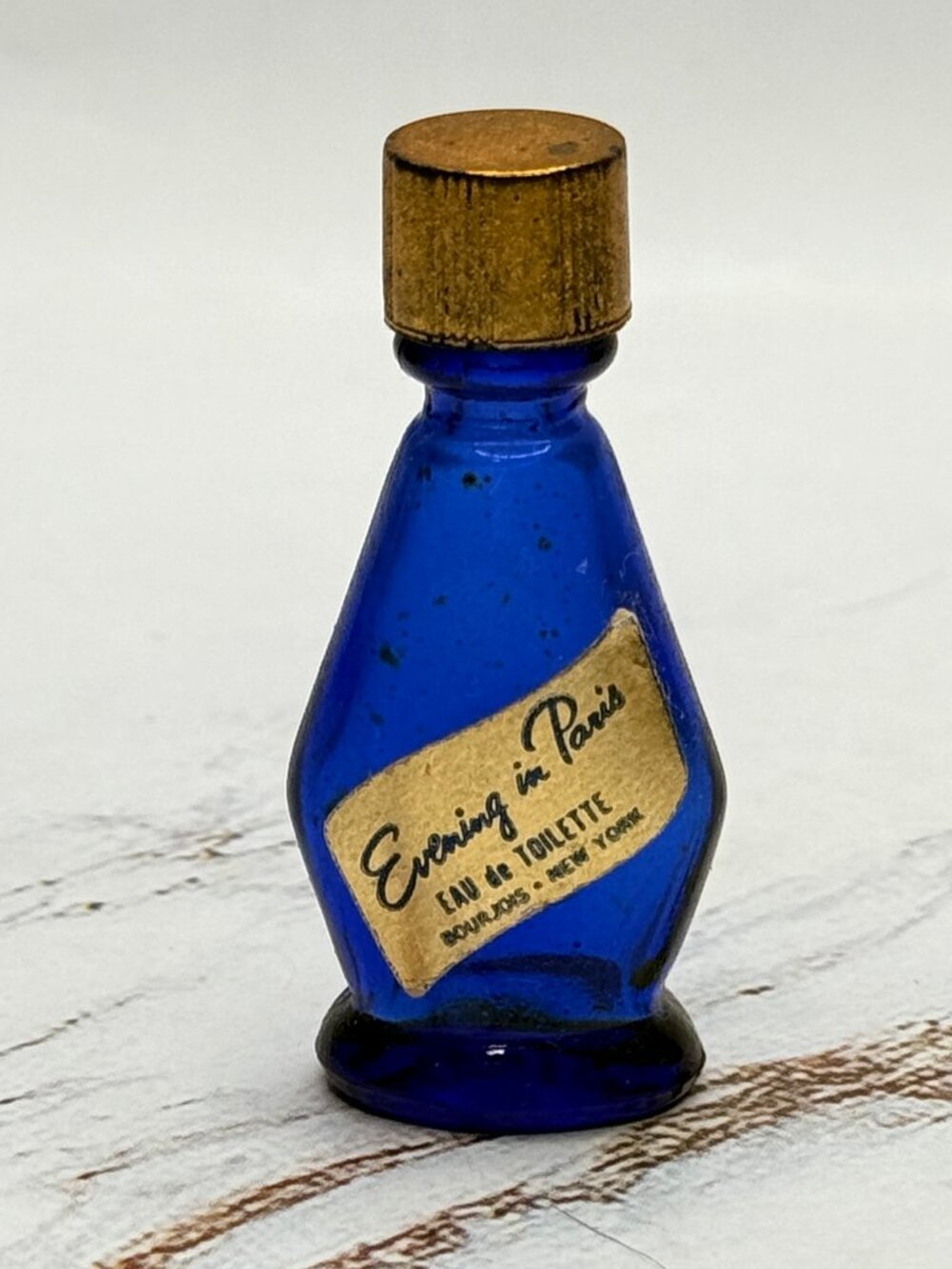 VTG Evening In Paris Cobalt Blue Perfume Mini Glass Bottle Empty RARE Label